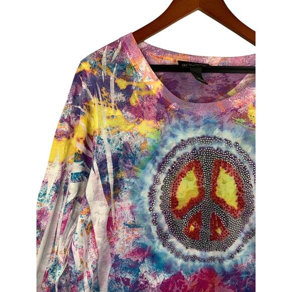 Women's INC Tie-Dye Long Sleeve Peace Graphic Tee Size 2X – Colorful Casual Top - Picture 3 of 8